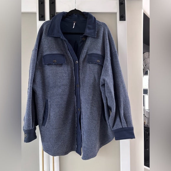 Free People Jackets & Blazers - Free People Deep Blue Ruby Shacket